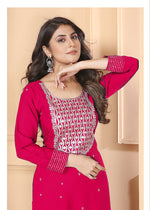 Thumbnail for Monjolika Fashion Dark Pink Premium Rayon Heavy Sequence Embroidery Kurtis Pant Pair