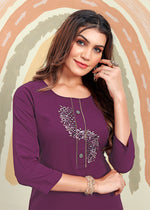 Thumbnail for Monjolika Fashion Purple Maaza Cotton Hand Work With Pocket Kurti