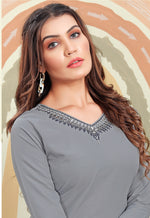 Thumbnail for Monjolika Fashion Grey Maaza Cotton Hand Work With Pocket Kurti