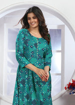 Thumbnail for Monjolika Fashion Turquoise Premium Chanderi Floral Printed Long Kurti With Dupatta