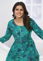 Thumbnail for Monjolika Fashion Turquoise Premium Chanderi Floral Printed Long Kurti With Dupatta