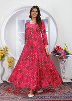 Thumbnail for Monjolika Fashion Pink Premium Chanderi Floral Printed Long Kurti With Dupatta