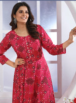 Thumbnail for Monjolika Fashion Pink Premium Chanderi Floral Printed Long Kurti With Dupatta