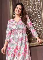 Thumbnail for Monjolika Fashion Off White And Pink Rayon Printed Afghani Suit