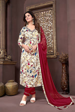 Thumbnail for Monjolika Fashion Red Rayon Printed Festival Wear Afghani Suit