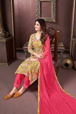 Thumbnail for Monjolika Fashion Yellow And Pink Rayon Printed Festival Wear Afghani Suit