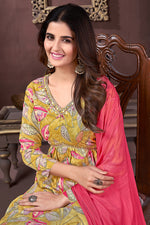 Thumbnail for Monjolika Fashion Yellow And Pink Rayon Printed Festival Wear Afghani Suit