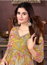 Thumbnail for Monjolika Fashion Yellow And Pink Rayon Printed Festival Wear Afghani Suit