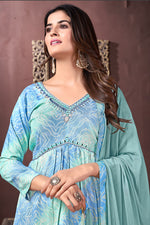 Thumbnail for Monjolika Fashion Light Blue Rayon Printed Festival Wear Afghani Suit