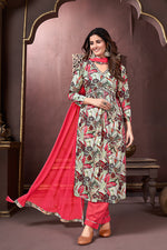 Thumbnail for Monjolika Fashion Red Rayon Printed Festival Wear Afghani Suit