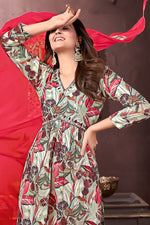 Thumbnail for Monjolika Fashion Red Rayon Printed Festival Wear Afghani Suit