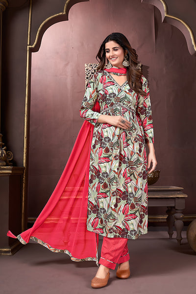 Monjolika Fashion Red Rayon Printed Festival Wear Afghani Suit