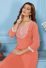 Thumbnail for Monjolika Fashion Peach Rinkal Cotton With Embroidered Work Kurti With Pant
