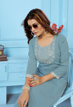 Thumbnail for Monjolika Fashion Light Grey Rinkal Cotton With Embroidered Work Kurti With Pant