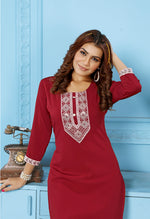 Thumbnail for Monjolika Fashion Red Rinkal Cotton With Embroidered Work Kurti With Pant