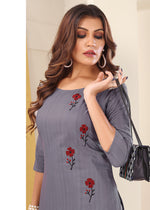 Thumbnail for Monjolika Fashion Grey Vision Silk With Handmade Embroidery Kurti