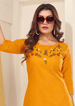 Thumbnail for Monjolika Fashion Mustard Vision Silk With Handmade Embroidery Kurti