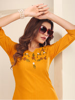 Thumbnail for Monjolika Fashion Mustard Vision Silk With Handmade Embroidery Kurti