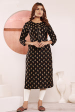 Thumbnail for Monjolika Fashion Black Viscose Maslin Print With Pocket Stylish Kurti