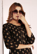 Thumbnail for Monjolika Fashion Black Viscose Maslin Print With Pocket Stylish Kurti