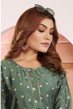 Thumbnail for Monjolika Fashion Olive Green Viscose Maslin Print With Pocket Stylish Kurti