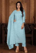 Thumbnail for Monjolika Fashion Light Blue Chanderi With Heavy Sequence Embroidery Classic Suit