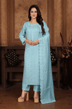 Thumbnail for Monjolika Fashion Light Blue Chanderi With Heavy Sequence Embroidery Classic Suit