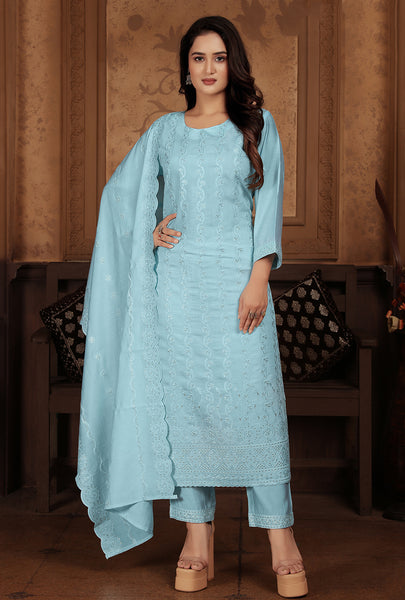 Monjolika Fashion Light Blue Chanderi With Heavy Sequence Embroidery Classic Suit