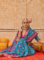 Thumbnail for Monjolika Fashion Viscose Silk Blue Printed Classic Saree