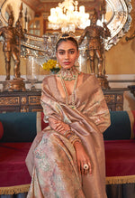 Thumbnail for Monjolika Fashion Cream And Light Brown Tussar Silk Digital Print Zari Border Contemporary Saree