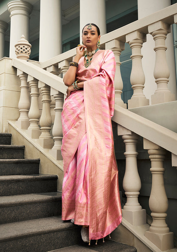 Monjolika Fashion Viscose Silk Baby Pink Weaving Jaal Designer Saree