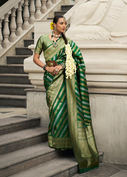 Monjolika Fashion Viscose Silk Dark Green Weaving Jaal Designer Saree