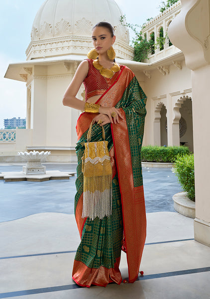 Monjolika Fashion Banarasi Silk Weaving Dark Green Trendy Saree