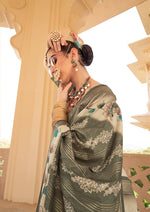 Thumbnail for Monjolika Fashion Silk Foil Print Dark Green Contemporary Saree