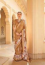 Thumbnail for Monjolika Fashion Silk Foil Print Brown Contemporary Saree