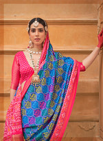 Thumbnail for Monjolika Fashion Blue Patola Print Silk Ceremonial Trendy Saree