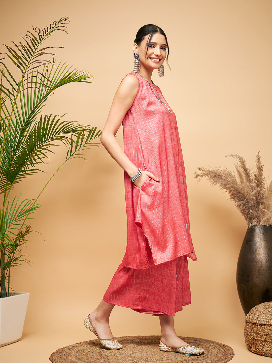InWeave Red Lurex Short Kurta - Distacart