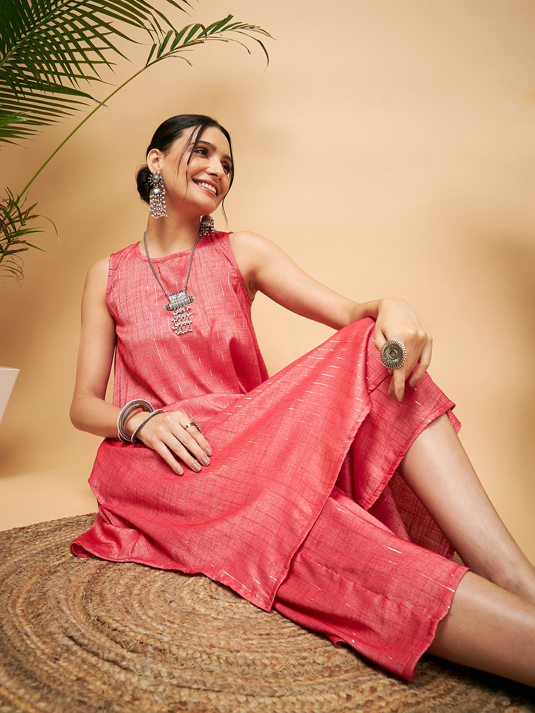 InWeave Red Lurex Short Kurta - Distacart