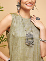 Thumbnail for InWeave Olive Lurex Short Kurta - Distacart