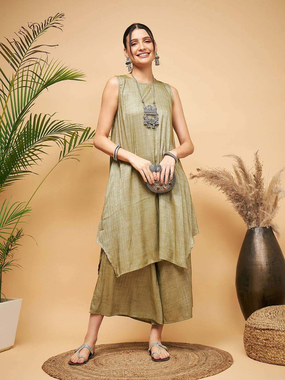 InWeave Olive Lurex Short Kurta - Distacart