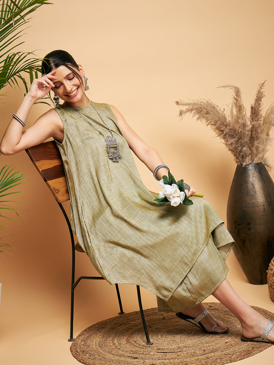 InWeave Olive Lurex Short Kurta - Distacart