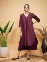 Thumbnail for InWeave Wine Solid Flared Kurta - Distacart
