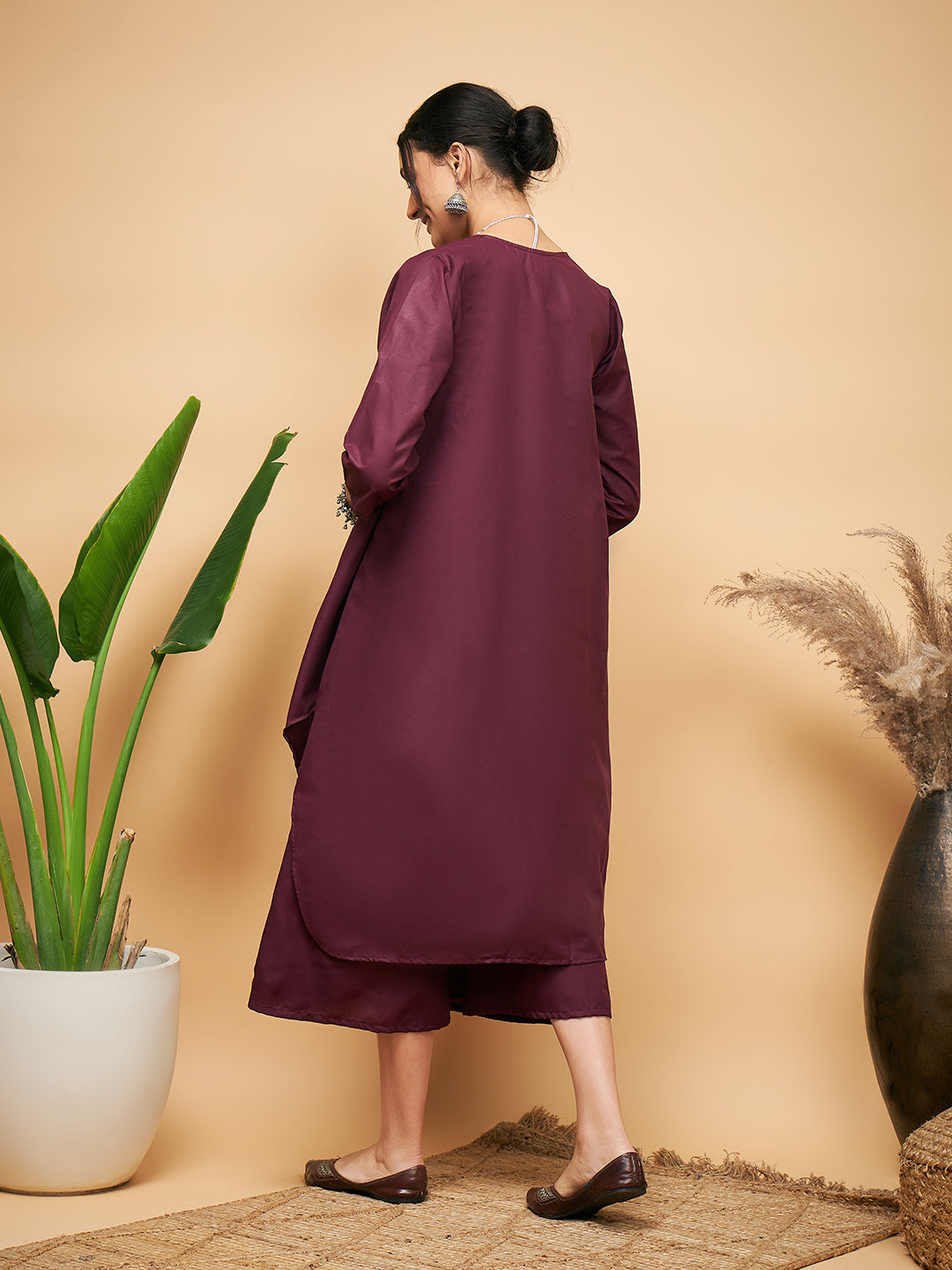 InWeave Wine Solid Flared Kurta - Distacart