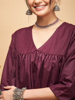 Thumbnail for InWeave Wine Solid Flared Kurta - Distacart
