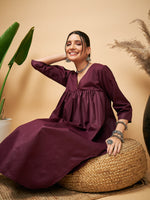 Thumbnail for InWeave Wine Solid Flared Kurta - Distacart