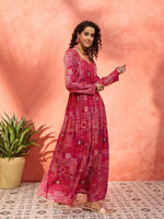 Thumbnail for InWeave Fuchsia Sweetheart Neck Anarkali Kurta - Distacart
