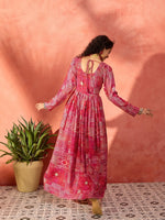 Thumbnail for InWeave Fuchsia Sweetheart Neck Anarkali Kurta - Distacart