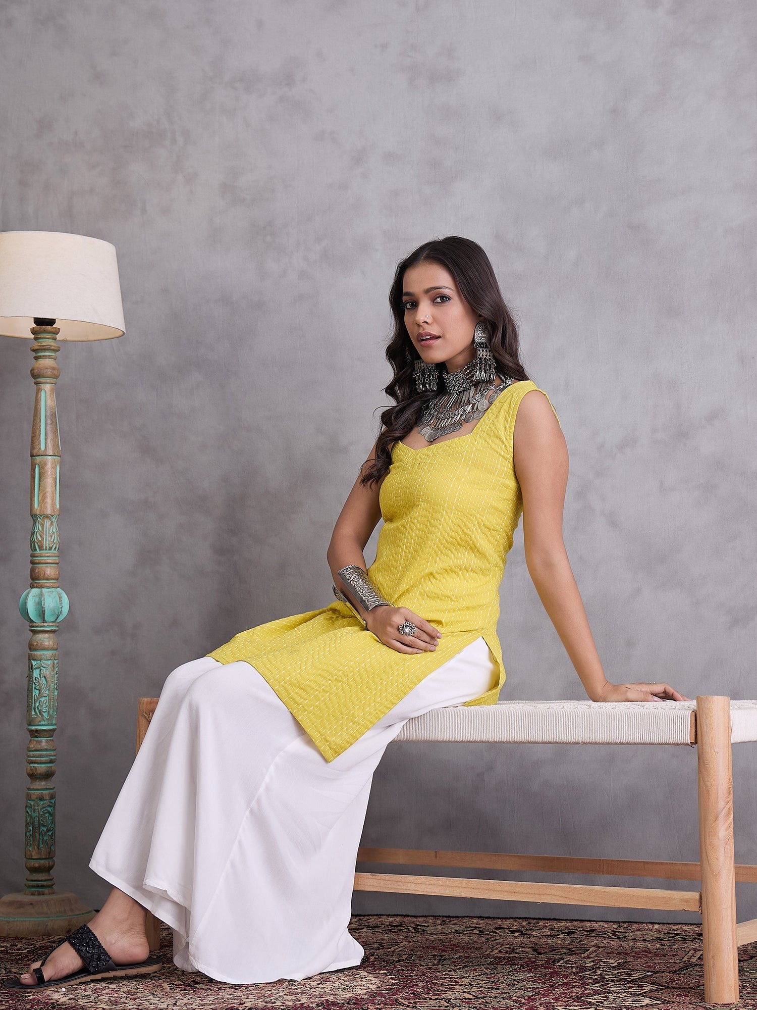 InWeave Yellow Kantha Kurta - Distacart