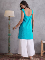 Thumbnail for InWeave Cyan Blue Kantha Striped Kurta - Distacart