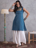Thumbnail for InWeave Blue Ikkat Kantha Kurta - Distacart